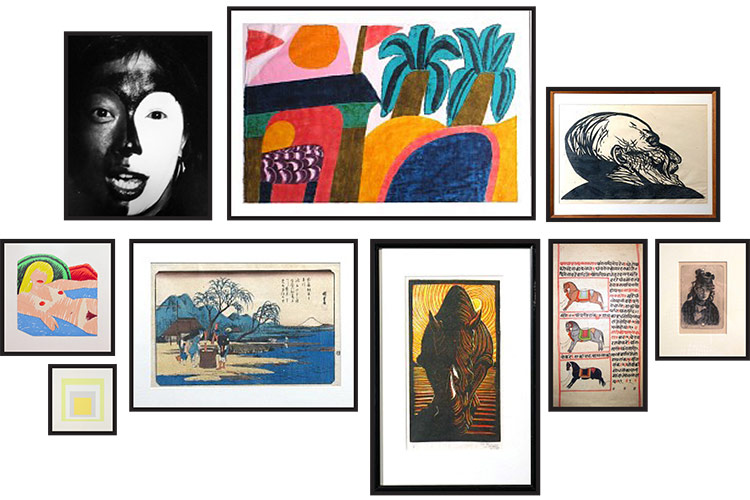 A collage of art prints