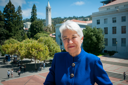 Chancellor Christ standing above sproul plaza