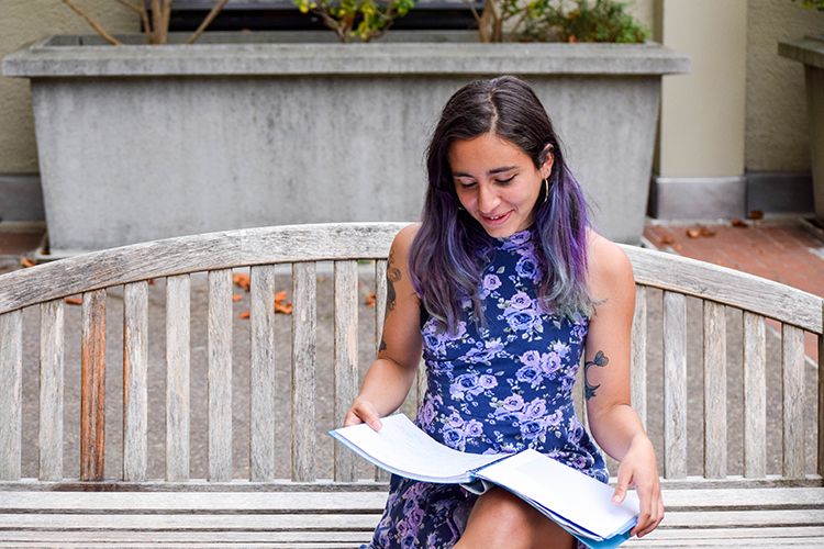 a student with purple hair