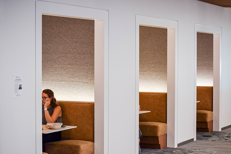 Cubbies give space for small meetings or private phone conversations.