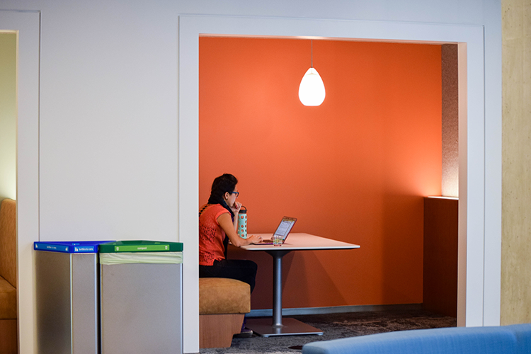 Communal working space inside the new building.