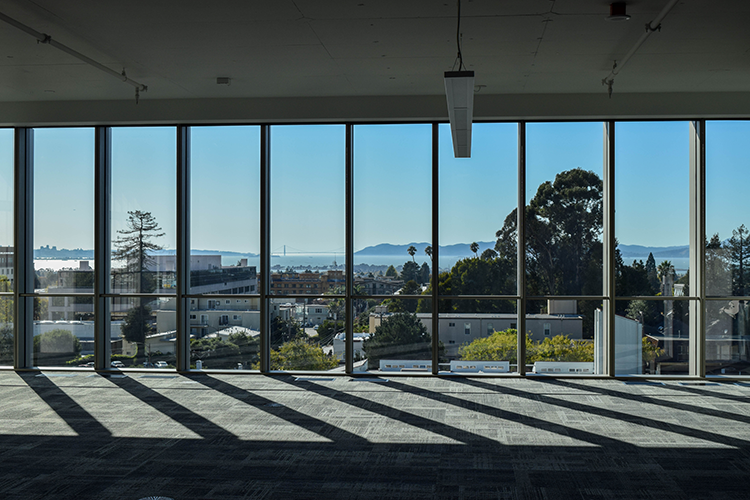 The view of the Golden Gate Bridge from inside the new building.