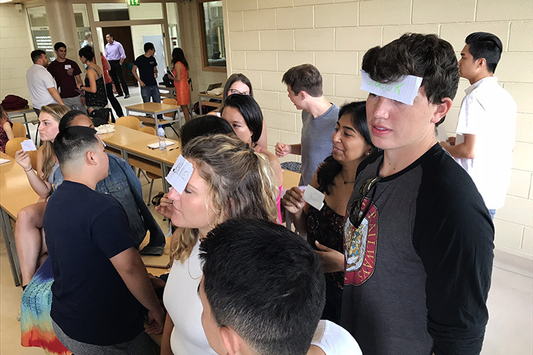 On the first day of leadership week, students were challenged to memorize everyone's names in 45 minutes. Hoping it would help, they taped their named to their foreheads for others to see