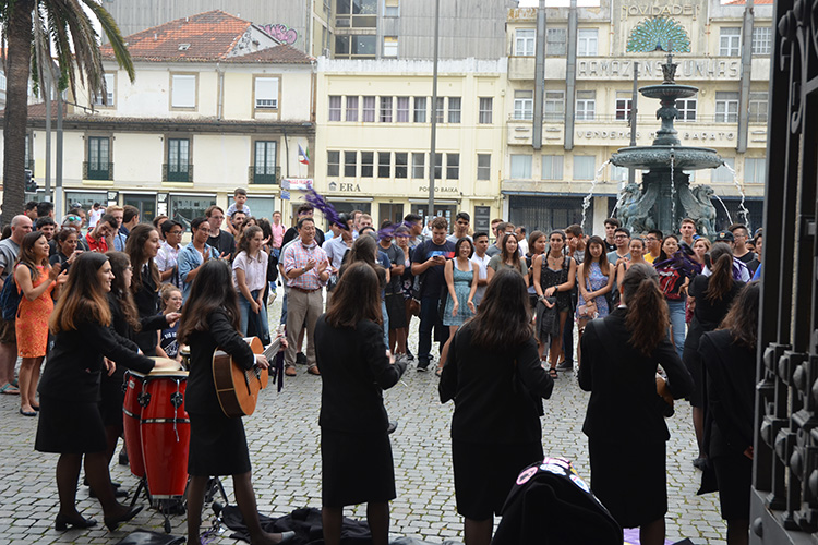 A University of Porto student dance and folk music group, Sirigaitas, performs in Porto for the students, staff and instructors at the Berkeley leadership week.