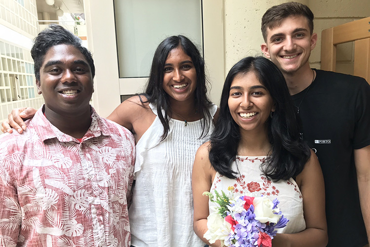 A team of Berkeley students is all smiles after returning from competition in the city of Porto that was part of their Berkeley leadership week.
