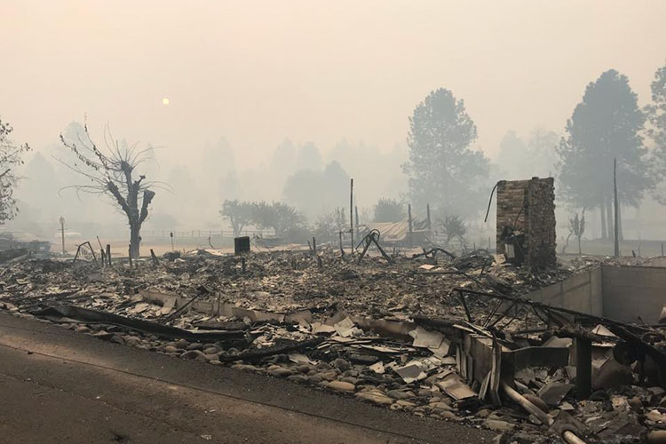 homes burned to the ground and smokey air