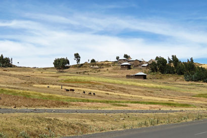 farmland and village in Sheno, Ethiopia