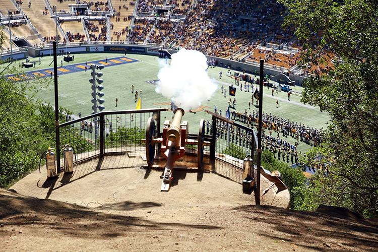 The cannon fires at a football game