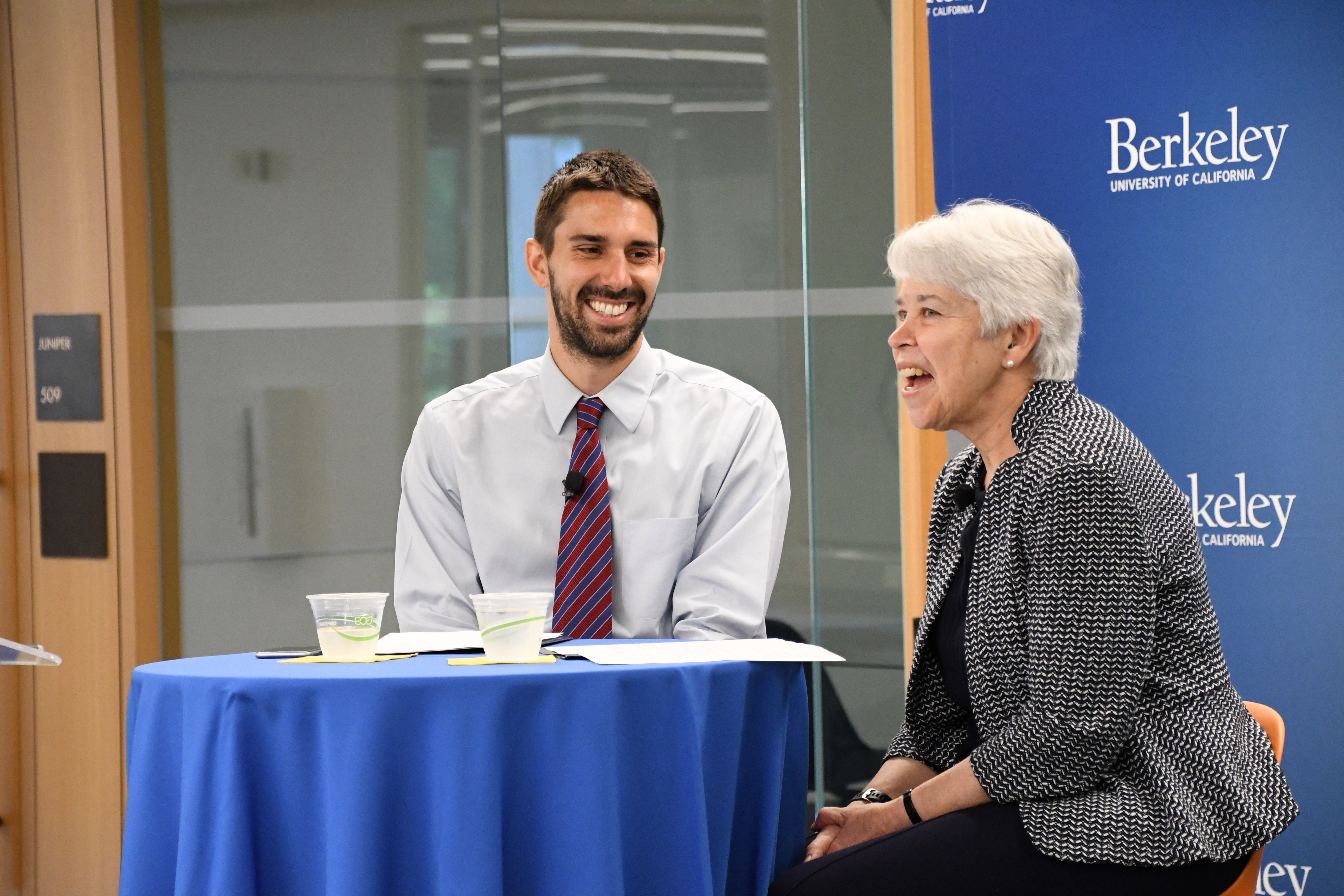 Chancellor Carol Christ in conversation with Mike Dirda of Public Affairs.