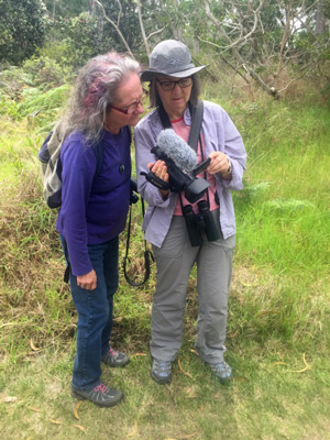 Melani King (right) birding on the Big Island in Hawaii.