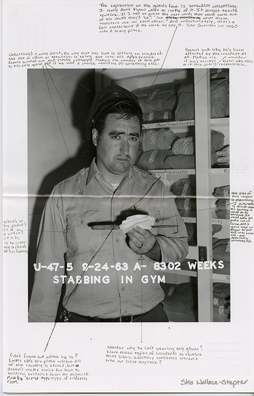 prison guard holding up a knife