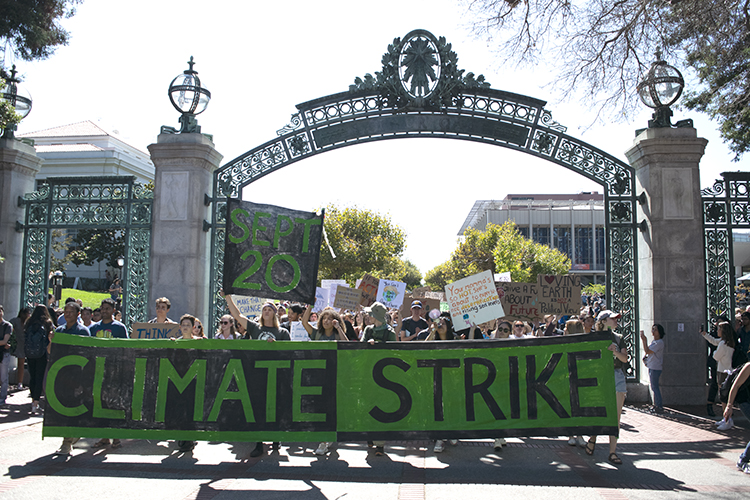 climate strikers march through sather gate