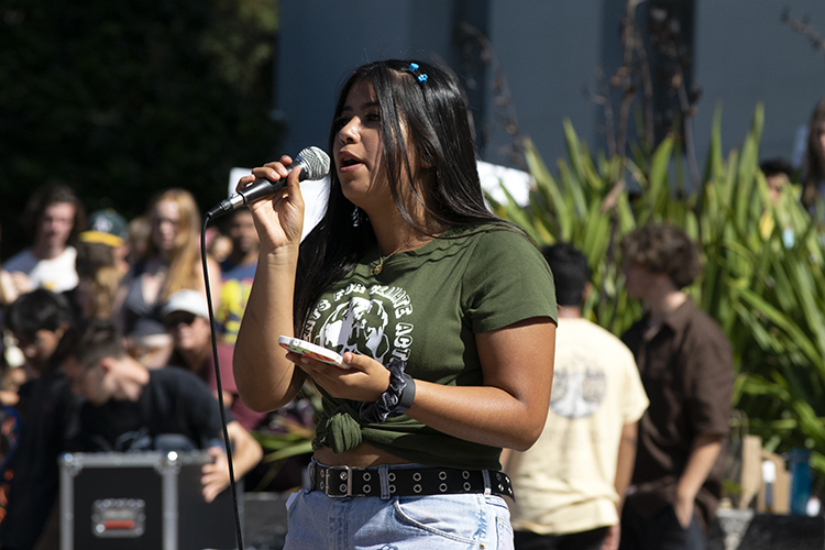 speaker at climate march