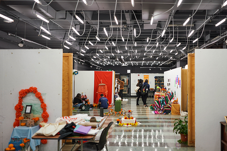 The gallery in Wurster Hall is readied for the Day of the Dead event.