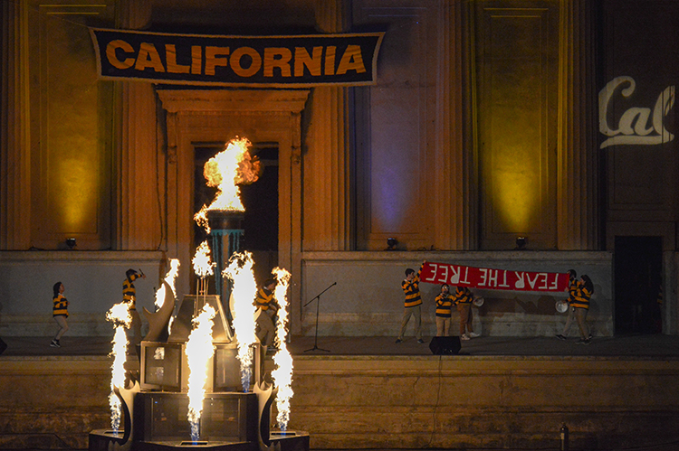 The new bonfire structure at the Greek Theatre is fueled by propane and butane