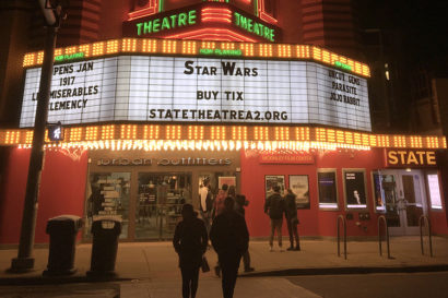 outside of a movie theater at night