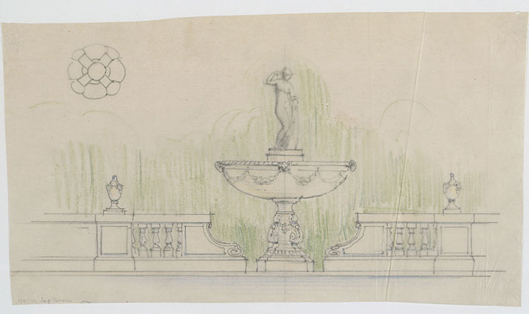 sketch of woman on a fountain