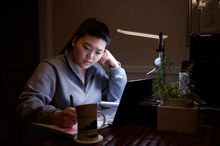 Paulina Jeng, Senior Class Council president, studies at her family's home in Arkansas.