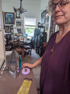 Jean Smith sewing masks for health care workers