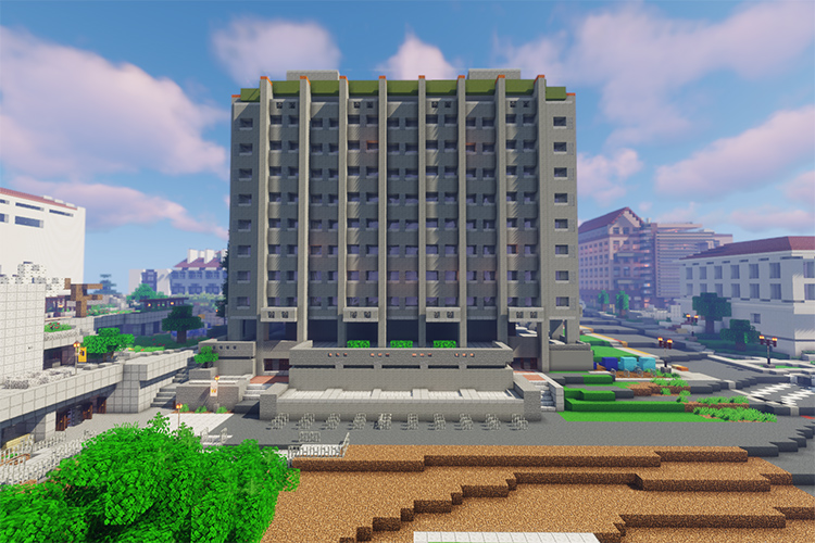 A simulated Evans Hall, built using Minecraft