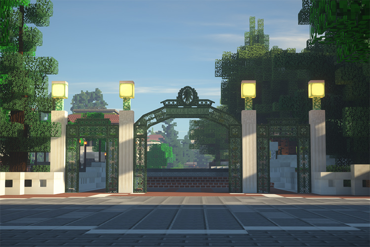 A simulated Sather Gate, built using Minecraft