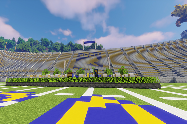 A simulated view form the field of Memorial Stadium, built using Minecraft