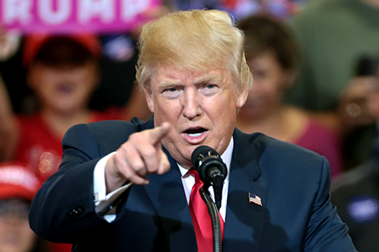 Donald Trump speaks at a 2016 campaign event