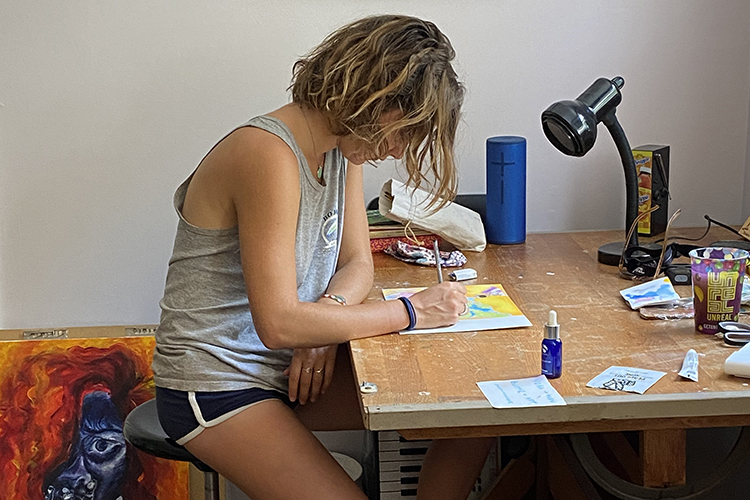 Maggie Camillos drawing in her room in Connecticut.