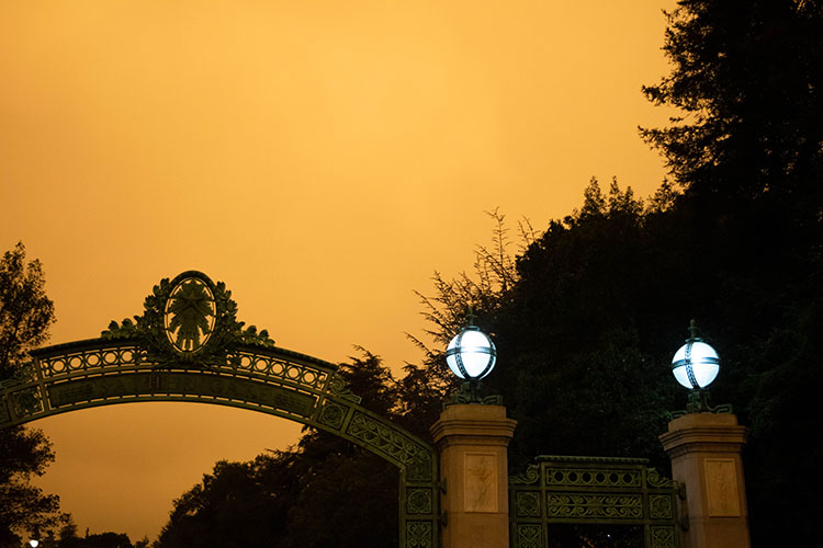 Skies were orange on Wednesday as morning turned to noon over Sather Gate.