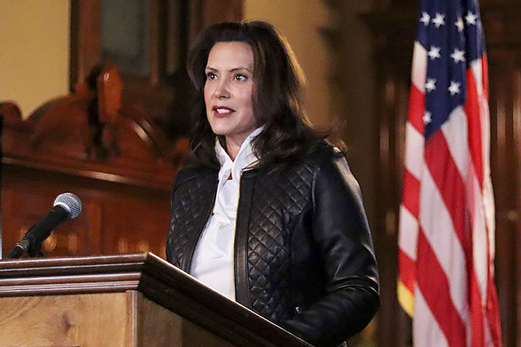 Gov. Gretchen Whitmer (D-Mich.) speaks after the kidnapping plot was disclosed Thursday Oct. 8, 2020