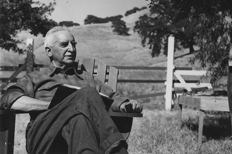 David Prescott Barrows, former UC president, sits on a chair on his ranch in what today is Lafayette.