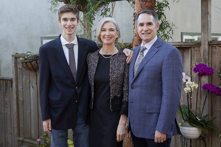 Doudna's son and husband pose for photo