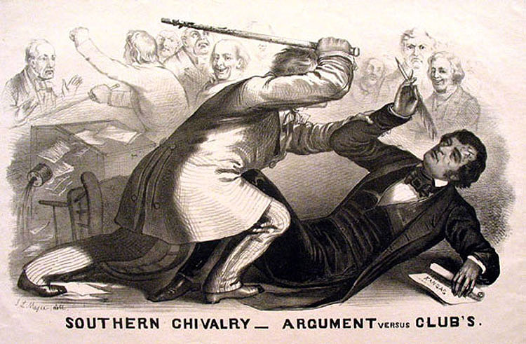 a historic lithograph depicting the severe beating of U.S. Sen. Charles Sumner by U.S. Rep. Preston Brooks of South Carolina