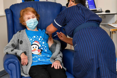 Margaret Keenan, 90, of Coventry, England, is first person to receive the Pfizer COVID-19 vaccine.