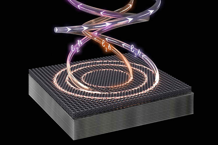 A graphic that shows swirling light waves above a rectangular platform