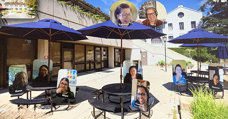 a screenshot of a group of people on a virtual patio