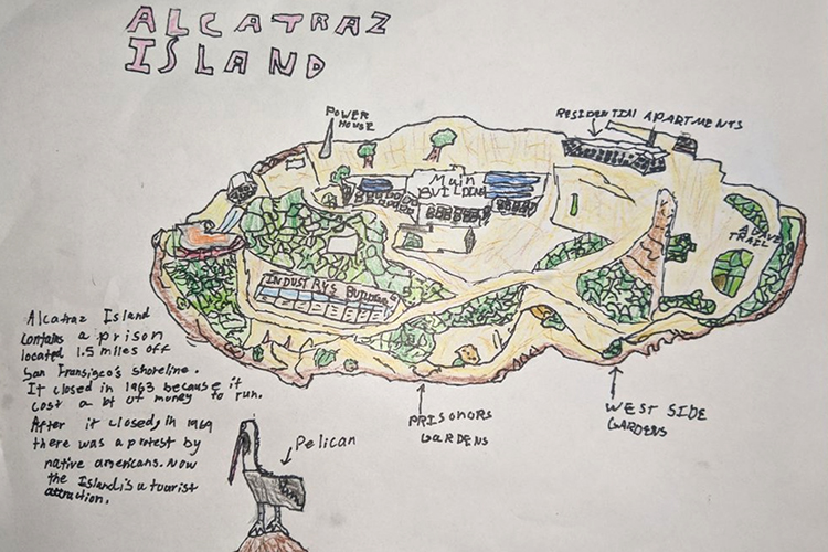 hand drawn map of Alcatraz