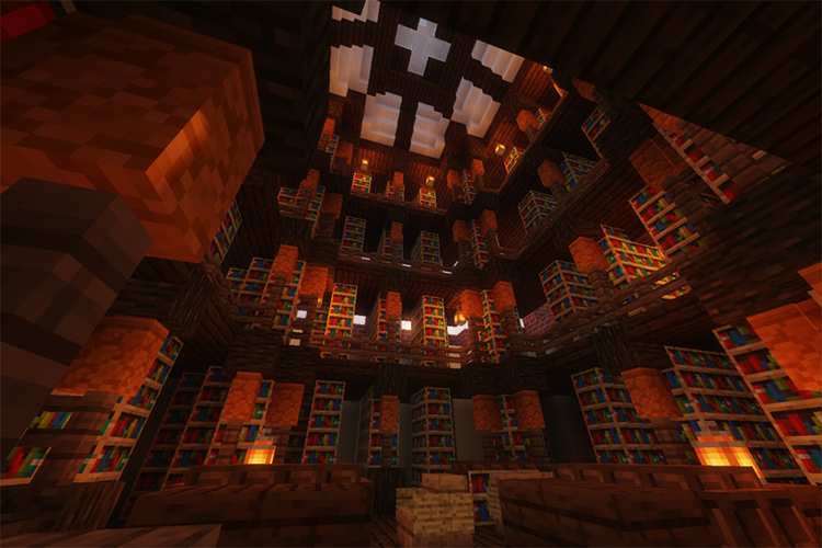 The interior of former Bacon Hall , as built by students using Minecraft