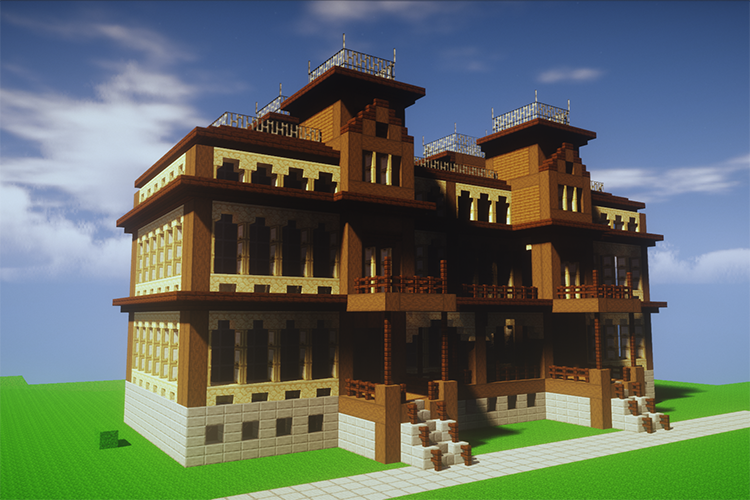 A version of North Hall, one of the first two buildings constructed on campus, as built by students using Minecraft