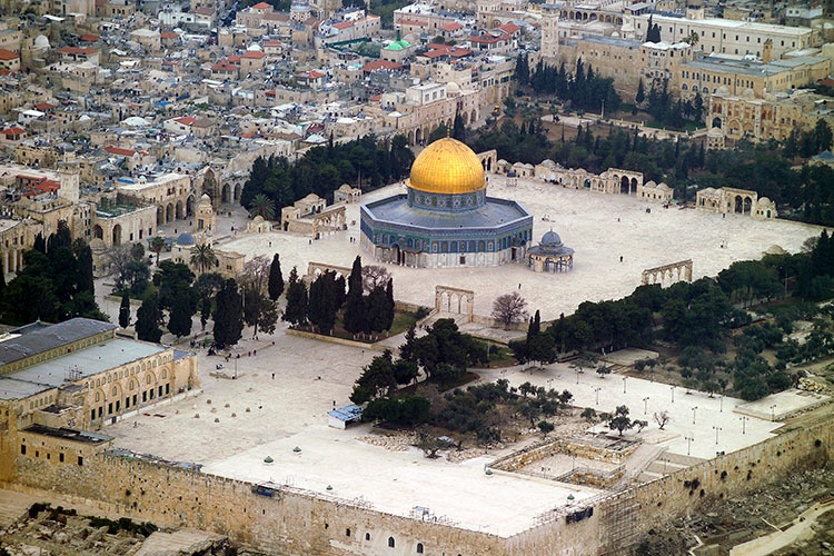 an aerial view of the Temple Mount in Jerusalem, with the