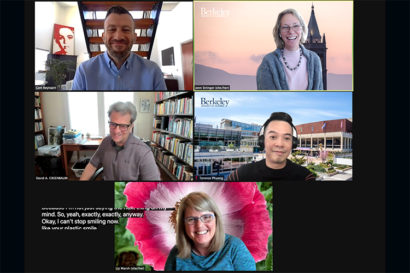 a screenshot of five people in a Zoom meeting