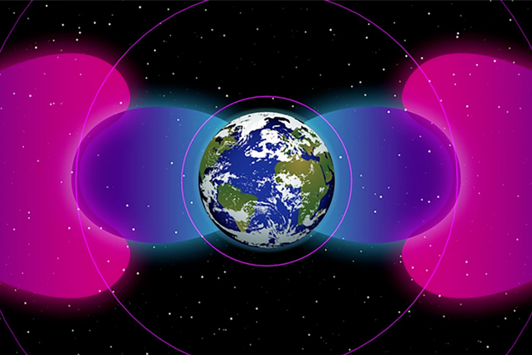 diagram of Earth's ionosphere and Van Allen radiation belts