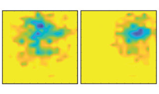 turquoise on yellow background represents electric field changes of beating heart