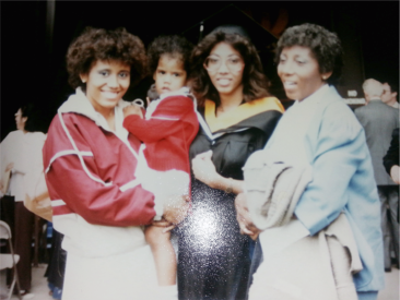 matos, held by her aunt as a child with her mom wearing a cap and gown