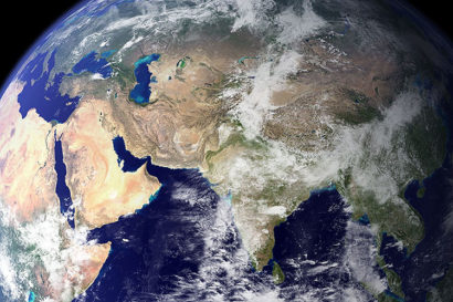 satellite image showing a portion of Earth spanning from Italy and Northern Africa in the west to China and Southeast Asia in the east