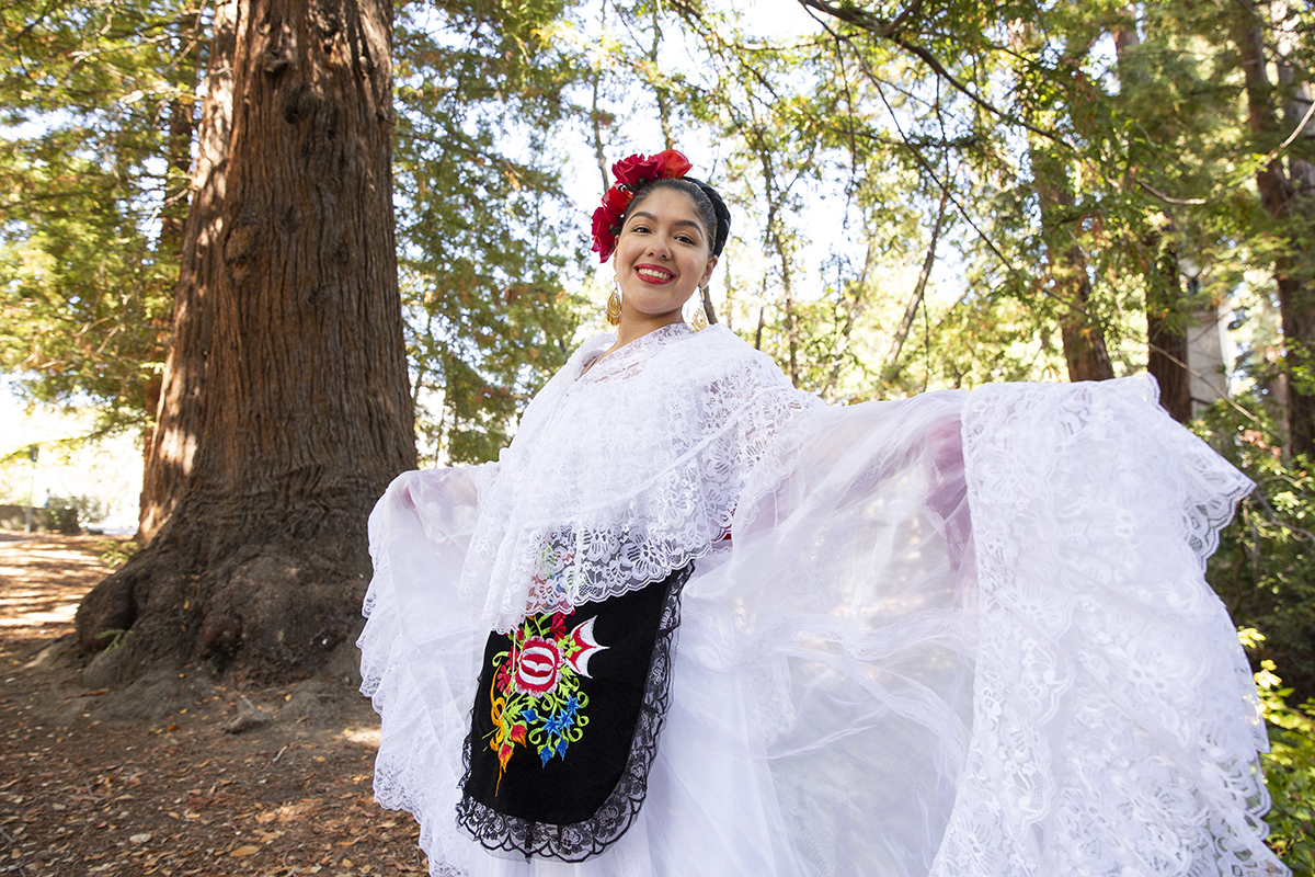 graciela holds her white veracruz skirt out