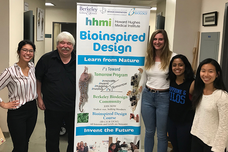 Professor Robert Full stands with some of the students who are part of his Bioinspired Design project