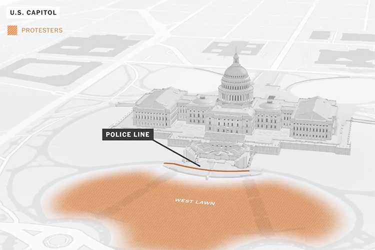 An image of the U.S. Capitol created by an animator at the New York Times for the documentary "Day of Rage," about the siege of the Capitol on Jan. 6, 2021