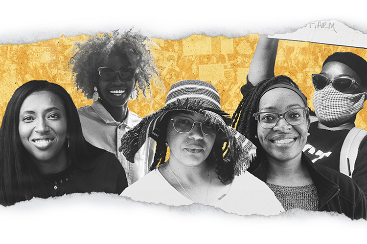 Illustration with the images of of five Black women superimposed.