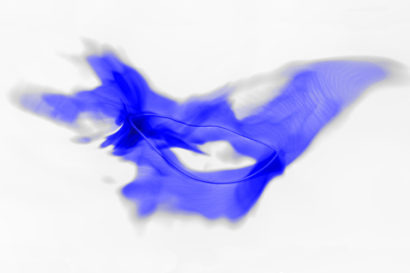 simulation of vortex string flinging off deep blue axions